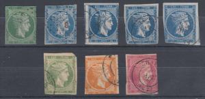 Greece Sc 18a/56 used 1862-1882 Hermes Heads, 8 diff, 3 margins, Fine+ appearing