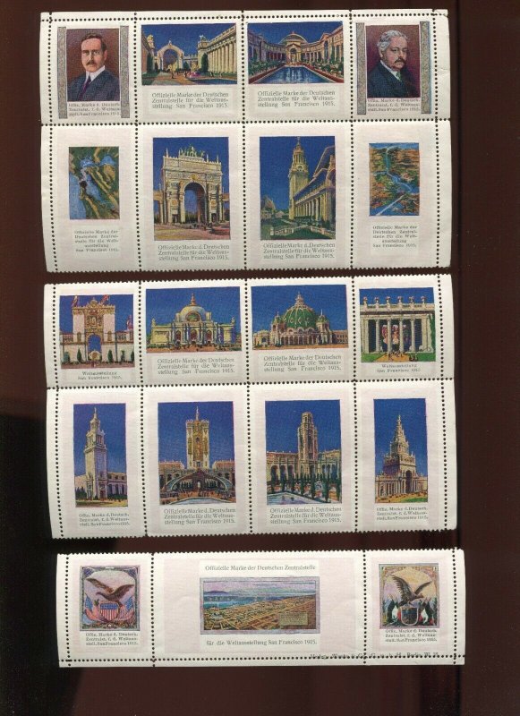 1915 PPIE SOUVENIR GERMAN ATTENDANCE SET OF  19 POSTER STAMPS RATED **RR**(3006)