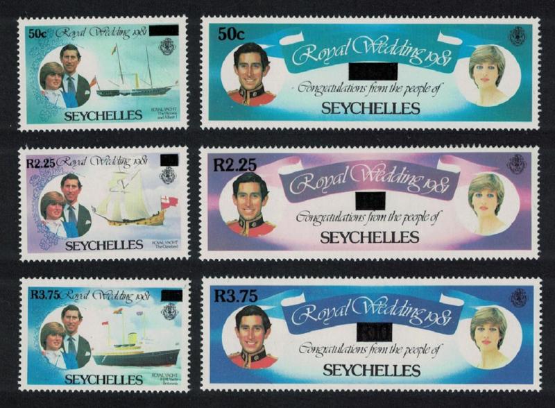 Seychelles Yachts Ships Charles and Diana Royal Wedding 6v Overprinted