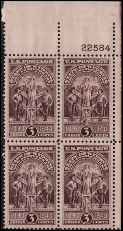 US #897 WYOMING MNH UR PLATE BLOCK #22584 DURLAND $2.00