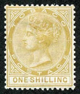 Tobago SG12 1/- yellow-ochre wmk Crown CC Fresh M/Mint