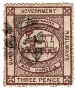 (I.B) Australia - Queensland Railways : Parcel Stamp 3d