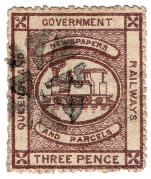 (I.B) Australia - Queensland Railways : Parcel Stamp 3d