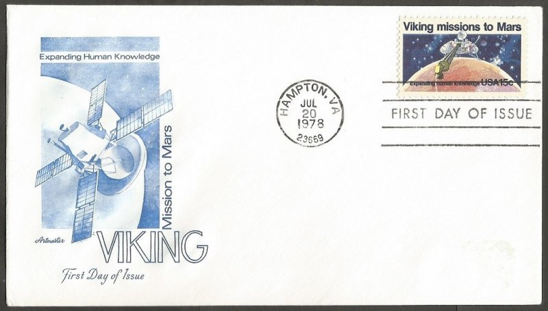 US FDC.1978 VIKING MISSIONS TO MARS 15C STAMP. EXPANDING HUMAN KNOWLEDGE