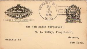 United States York Forest Glen 1909 doane 3/2  1882-1930  Postal Card.