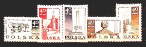 Poland Sc 1620-24 MNH Set of 1968 - Memorial monuments