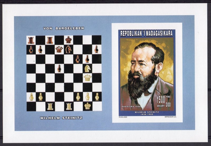 Madagascar 1996 CHESS -W.Steinitz Souvenir Sheet (1) IMPERFORATED    Mi #1809B