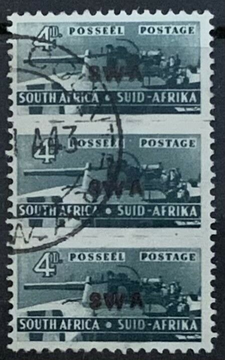 SOUTH WEST AFRICA 1943-4 WAR EFFORT BANTAMS 4d SG129 FINE USED TRIPLE CAT £23