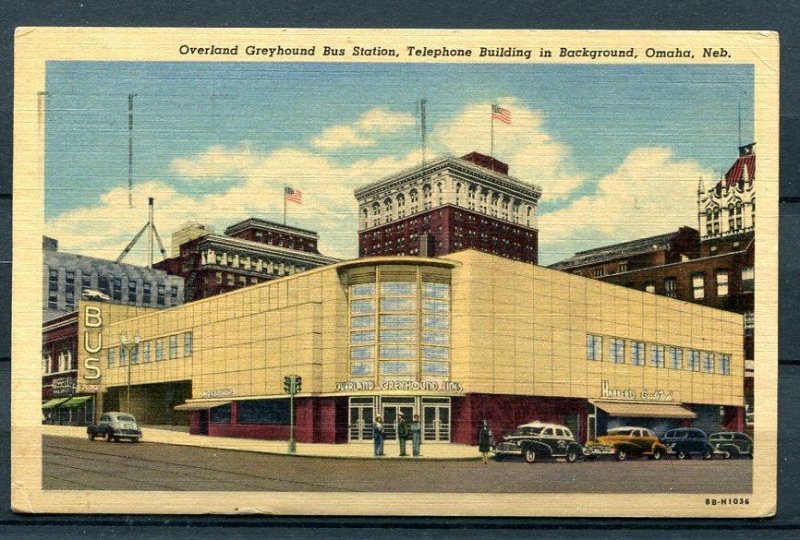 USA 1959 Color PC Used 2c J.Adams Greyhound Bus Station Omaha Nebraska  9724 