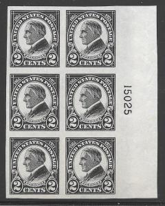 #611 SUPERB LH OG 2¢ HARDING IMPERF PLATE BLOCK OF SIX  (REM #611-3)