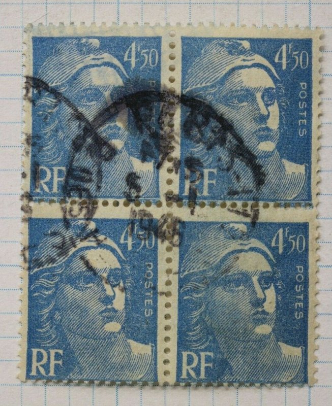 France sc#541b used block 4  1948 dated cancel postmark 4.50f