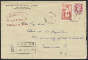 1963 Registered Cover, Quesnel BC to Vancouver, 3 oz Rate