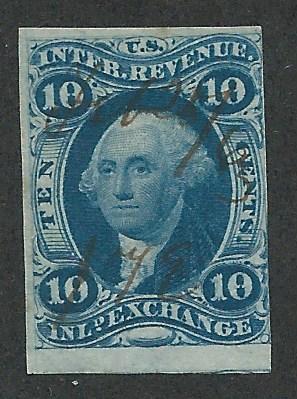 R36a Used, First Issue, 10c. Blue, imPerf,  scv: $450