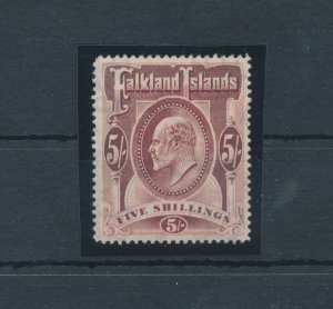 1904-12 FALKLAND ISLANDS - Stanley Gibbons #50 - 5 Red Shillings - MNH** - Luxur