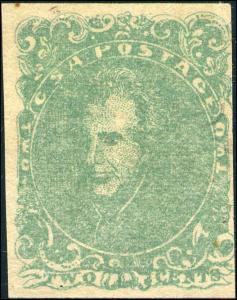 1862 Confederate States Stamp #3 2c Mint Original Gum Catalogue Value $1000