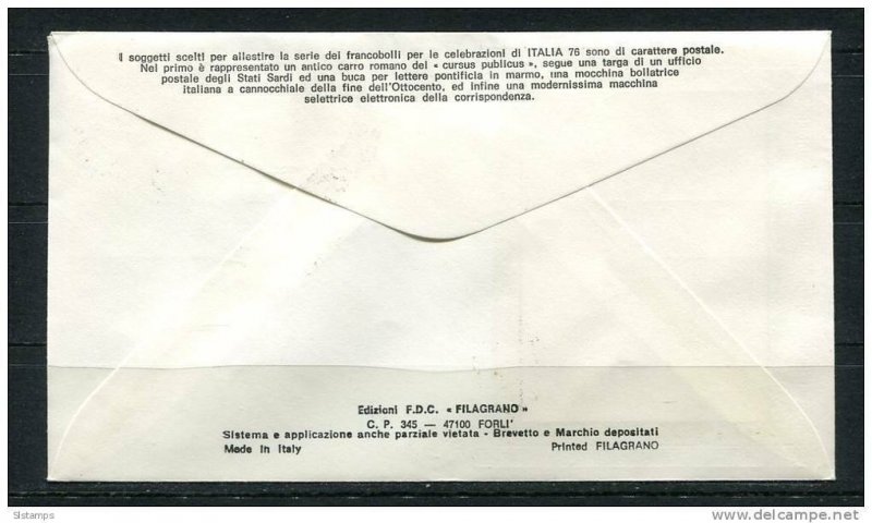 Italy 1976 First Day Cover Special Cancel  Colorano \Silk\ Cachet  Intl Philatel