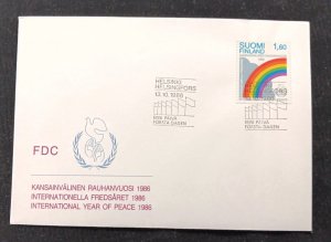 D)1986, FINLAND, FIRST DAY COVER, ISSUE, INTERNATIONAL YEAR OF PEACE, FDC