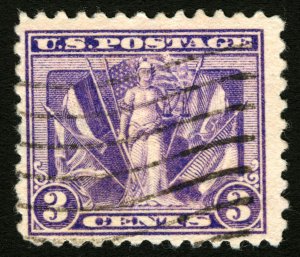 #537A 3c Rare Deep Red Violet 1919 Victory and Flags Used Lightly Hinged