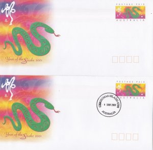 Christmas Island # 430, Year of the Snake Postal Stationary, Mint & 1st Day
