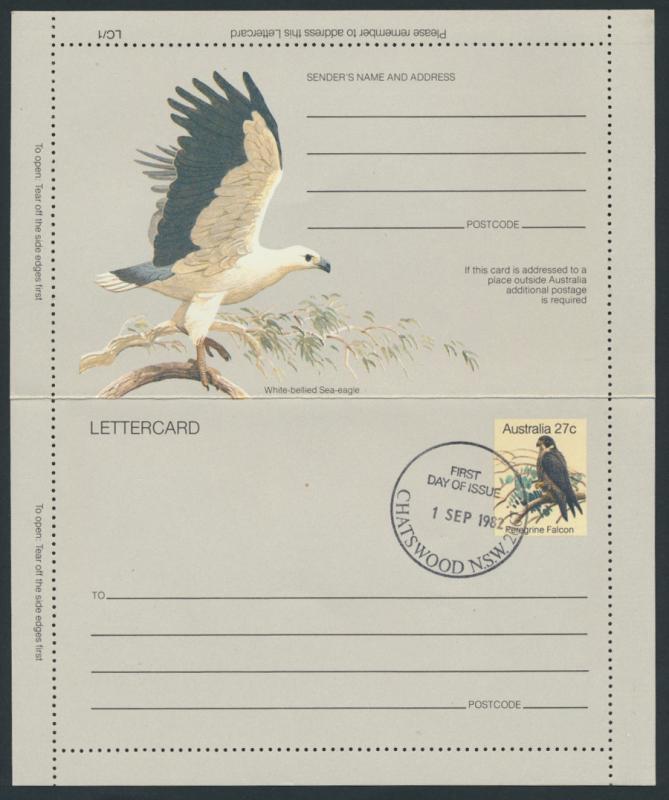 Australia Letter Card 1982  L/C 1 -  Peregrine Falcon   Type 9