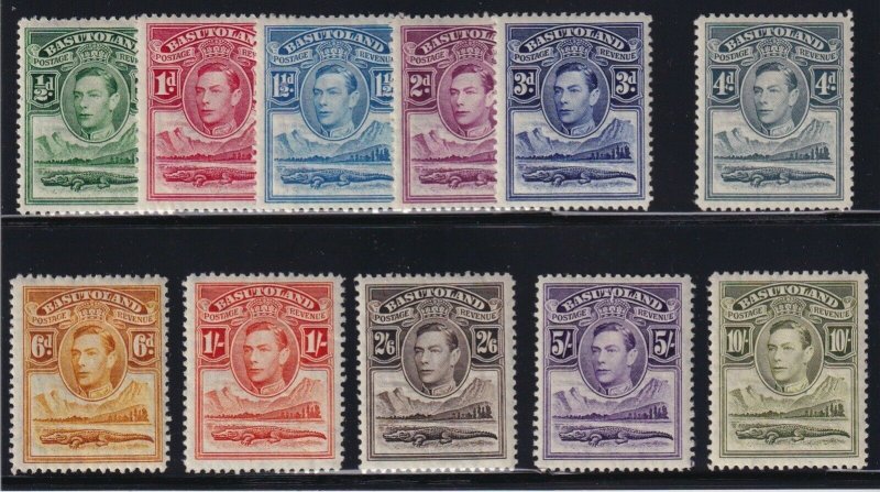 Basutoland Sc #18-28 (1938) King George VI & Crocodile Set Mint VF H