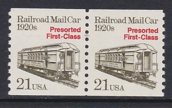 2265 Railroad Mail Car Coil Pair MNH