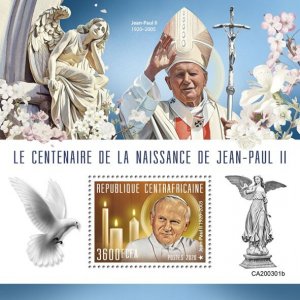 C A R - 2020 - Pope John Paul II - Perf Souv Sheet- Mint Never Hinged