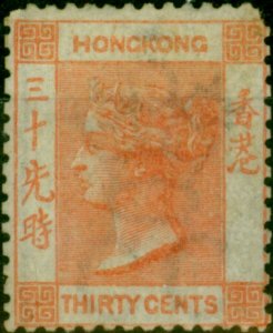 Hong Kong 1863 30c Orange-Vermilion SG15a Good MM (2)