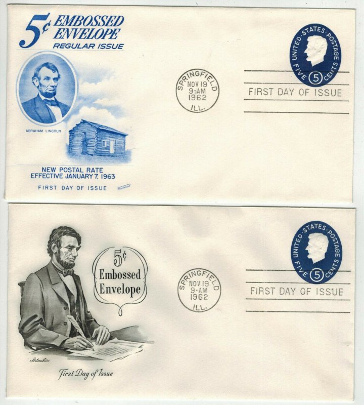 PRESIDENT ABE LINCOLN SET OF 8 FDCs Postal Cards Embossed Envelopes Paid Reply 