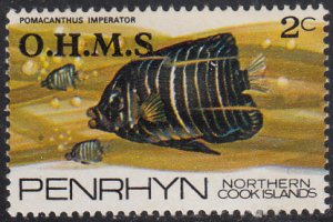 Penrhyn 1978 MH Sc #O2 O.M.H.S. on 2c Pomacanthus imperator Fish