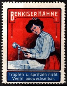 Vintage Germany Poster Stamp Benkiser Faucets Do Not Drip Or Splash