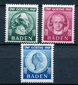 GERMANY FRENCH OCCUPATION ZONE BADEN 1949 GOETHE 5NB12-5NB14 PERFECT MNH