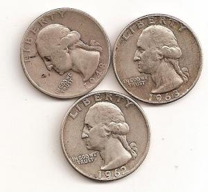 3 Different Silver Washington Quarters