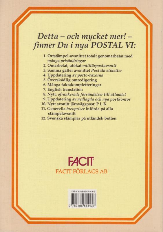 Facit, Postal VI, Postal History & Cancels of Sweden catalogue, NEW