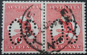 Australia 1913 One Penny Kangaroo Official pair with PINES CREEK postmark