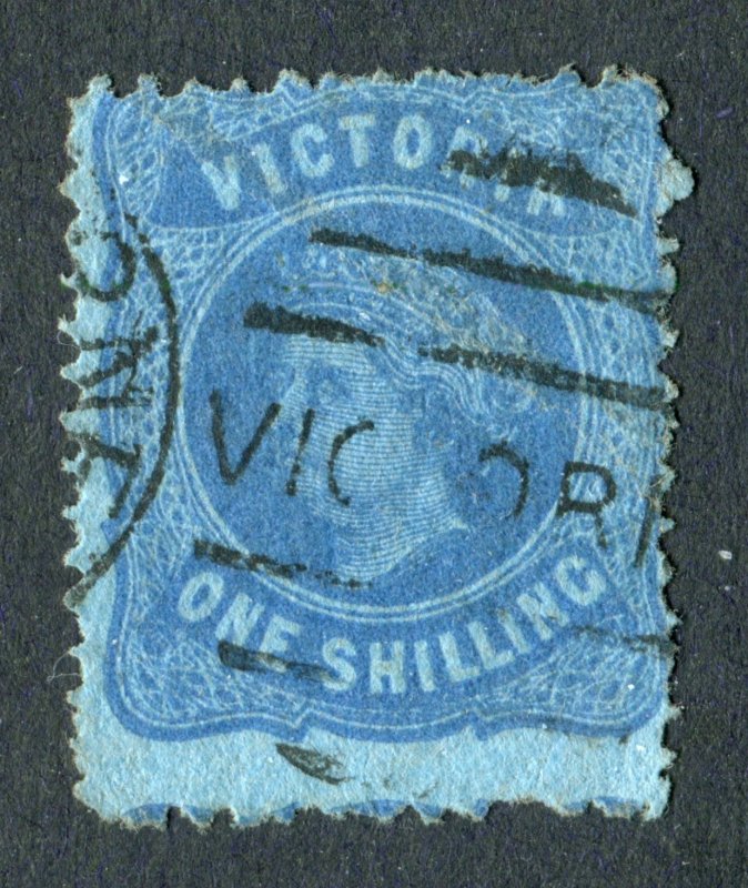 Victoria, Australia 1873. 1s blue/blue. Used. P12.