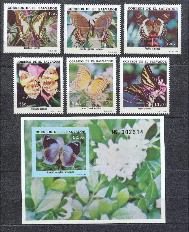 Salvador 1256-1262, MNH, Insects Butterflies1990. x28248