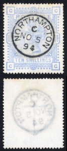 SG182 10/- Cobalt (faded) a couple of tone spots Cat 750 pounds