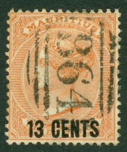 SG Z40 Seychelles. Mauritius used in Seychelles. 13c on 3d orange. Very fine...