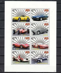 Nevis, Scott cat. 1532 A-H. Ferrari 60th Anniversary sheet of Autos.