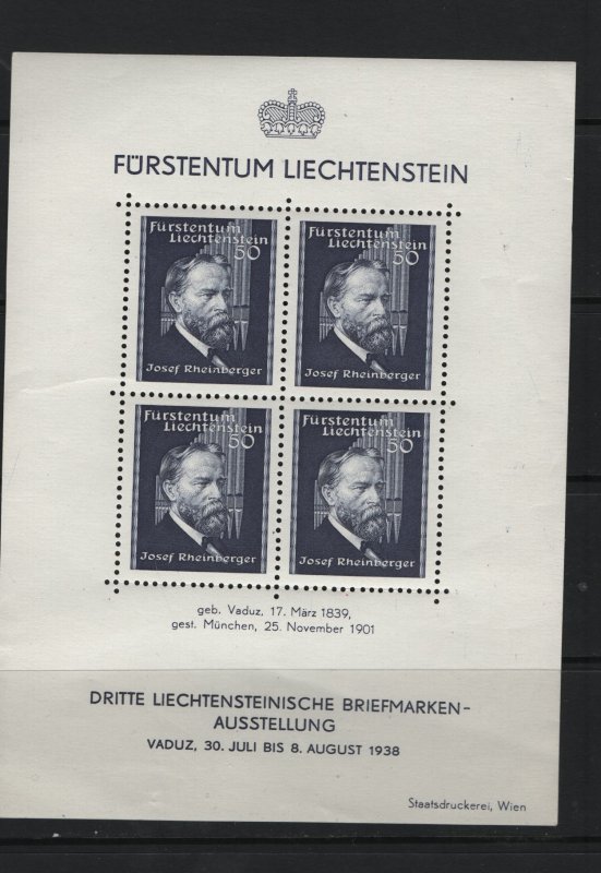 LIECHTENSTEIN 153 Souvenir Sheet, MNH, 1939 Josef Rheinberger