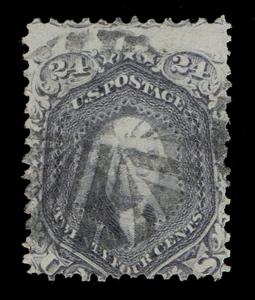 STUNNING GENUINE SCOTT #78a USED 1862 GRAYISH LILAC COLOR CORK CANCEL - SCV $425