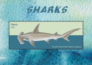 Nevis 2018 - Hammerhead Shark Ocean Life - Souvenir Stamp Sheet Scott 1959 - MNH