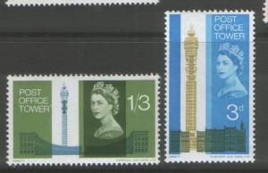 Great Britain 1965 Post Office Tower (2) Scott # 438-39