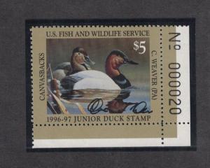 JDS4 - Junior Duck Stamp. Plate Numbered Single. A/S  MNH. OG.#02 JDS4PNSAS