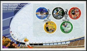 New Zealand 1378a,FDC.Mi 1526-1530 klb. Olympics Atlanta-1996.Swimming,Cycling,