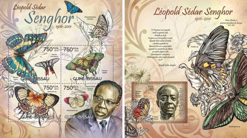 Leopold Senghor Africa Butterflies Insects Fauna Guinea-Bissau MNH stamp set