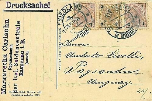 11945 - Czechoslovakia  - POSTAL HISTORY -   CARD TO URUGUAY 1912