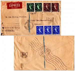 Great Britain 1d (3), 1 1/2d (2) and 2d (2) QEII Wilding 1953 Hampstead N.W.3...