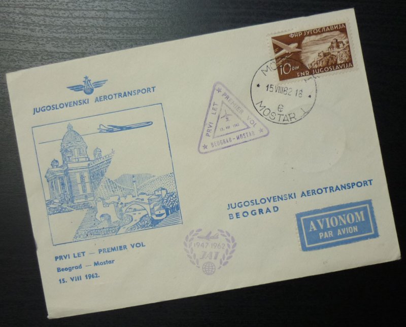 Yugoslavia 1962 First Flight Airmail JAT Cover from Serbia to Bosnia AC69